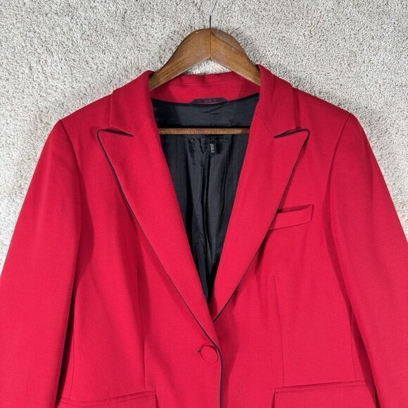 Escada Long Line Blazer Jacket Women's 44 Cherry Red Wool Single Button Pockets - Picture 2 of 11